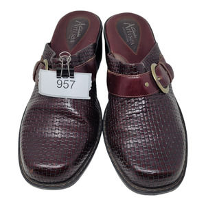 Clarks Artisan Womens 73264 Mules Brown Leather Slip On Platform Mid Heel 9.5M